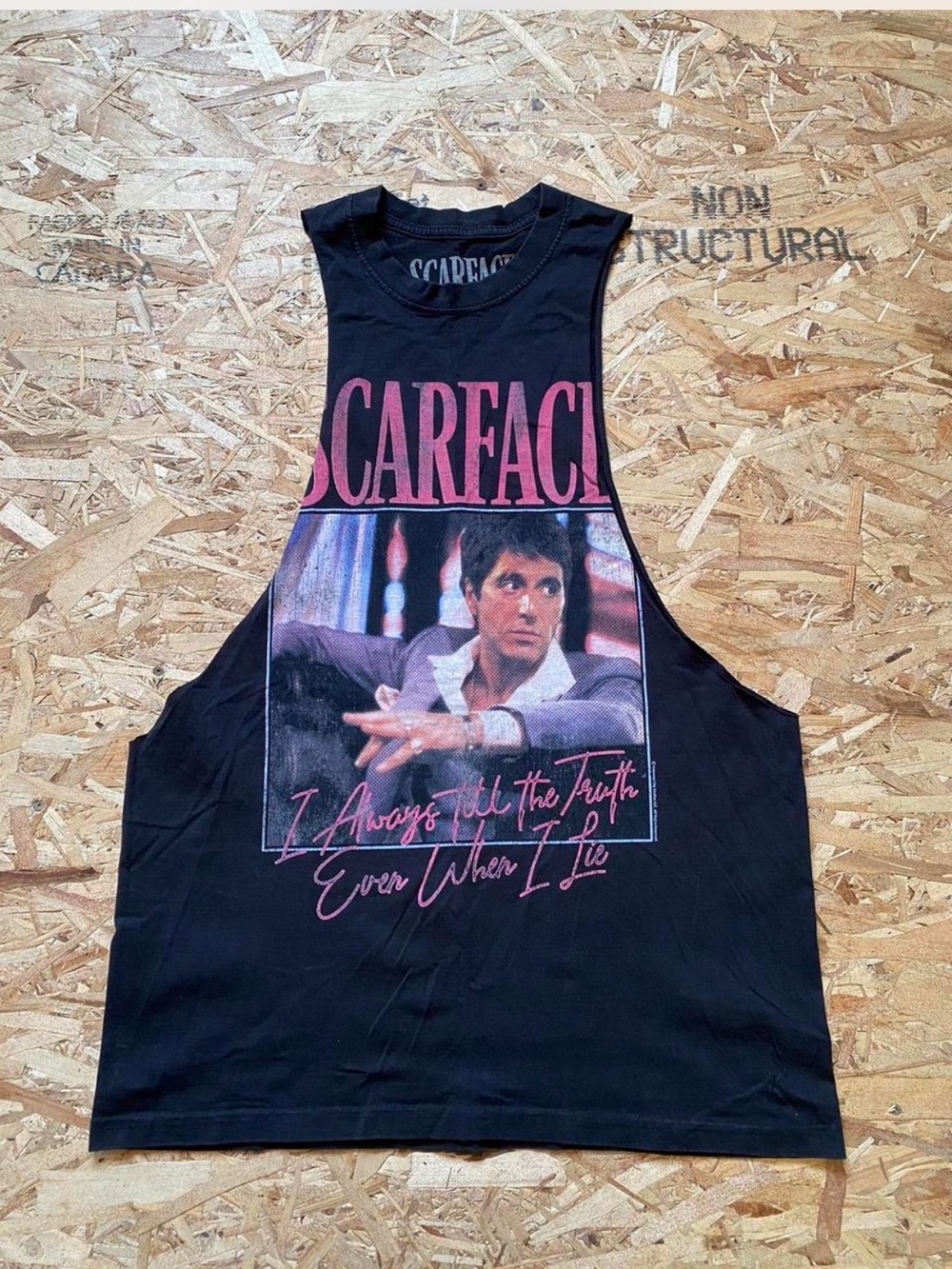 Scarface Graphic Men's Black Tank Top with Pink Print